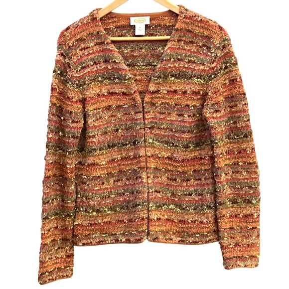 Vintage Talbots Fall Boucle Knit Cardigan Sweater Y2K Retro Medium Autumn Boho - Picture 1 of 5